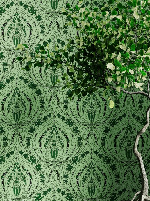 Papier peint avec des feuilles et du feuillage Papier peint Mildway vert pin Vue pièce