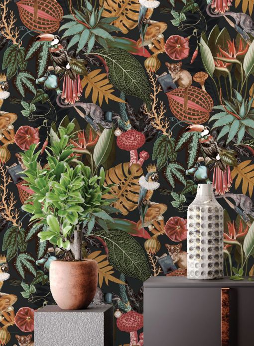 Papel de parede botânico Papel de parede Neboa cinza antracite Ver ambiente
