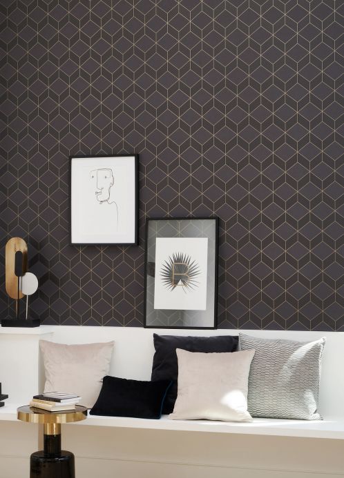 Art Deco Wallpaper Wallpaper Barite anthracite shimmer Room View