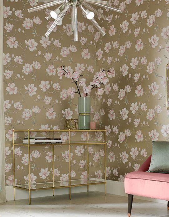 Papel pintado floral Papel pintado Magnolia beige perla Ver habitación