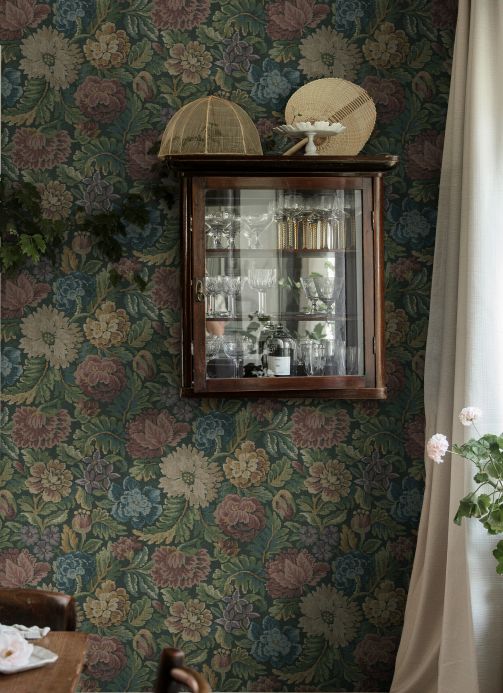 Papel pintado floral Fotomural Jossa marrón rojizo Ver habitación