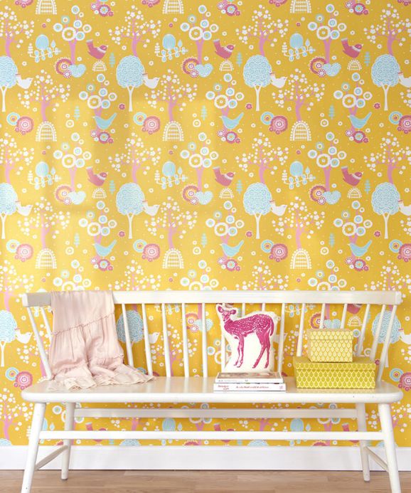 Bird Wallpaper Wallpaper Körsbärsdalen maize yellow Room View
