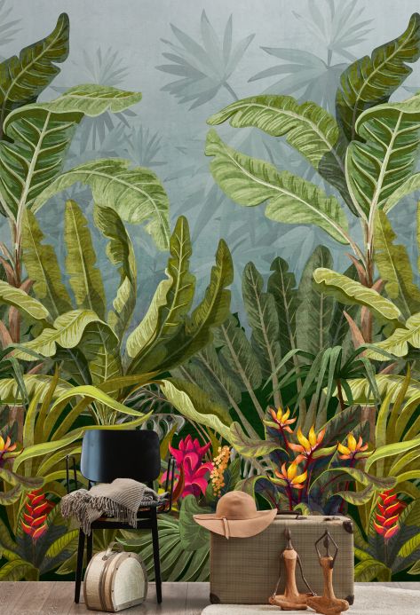 Papier peint avec des feuilles et du feuillage Photo murale Borneo tons de vert Vue pièce