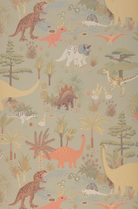 Majvillan Wallpaper Wallpaper Dinosaur Vibes light olive grey Roll Width