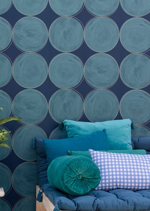 Papel pintado geométrico Papel pintado Rowan azul turquesa Ver habitación