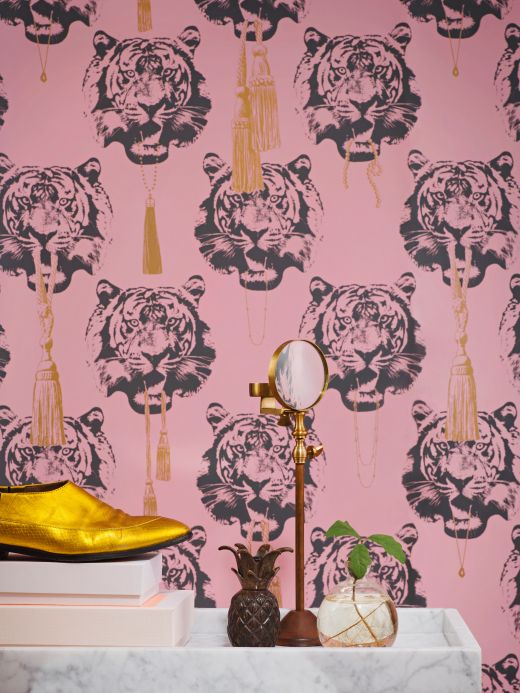 Papel de parede Lisa Bengtsson Papel de parede Coco Tiger rosa claro Ver ambiente