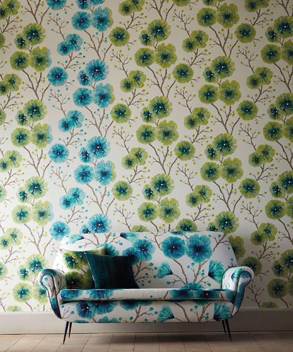 Papel pintado floral Papel pintado Cerna verde Ver habitación