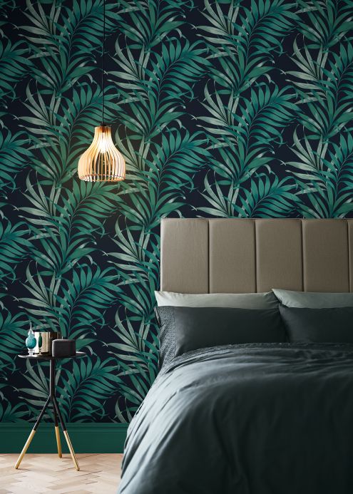 Botanical Wallpaper Wallpaper Paradiso turquoise Room View