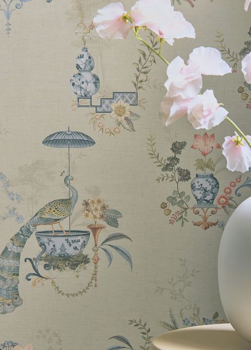 Chinese Wallpaper Wallpaper Kiowa pale beige grey Room View
