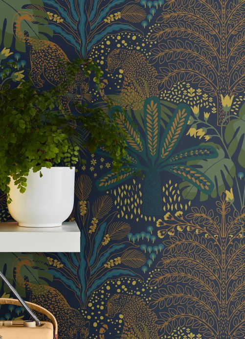Tropical Jungle Wallpaper Wallpaper Shino grey blue Room View