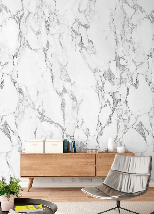Stone Wallpaper Wall mural White Marble grey white Room View