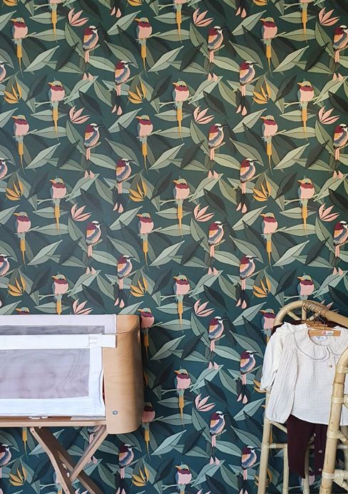 Wallpaper Wallpaper Singing Birds shades of green Room View