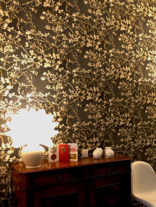 Material Wallpaper VanGogh Blossom umbra grey Room View