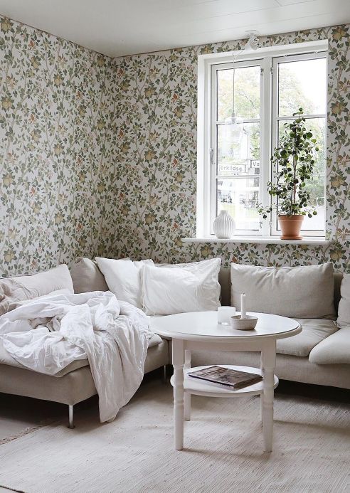 Papel pintado botánico Papel pintado Malin blanco Ver habitación