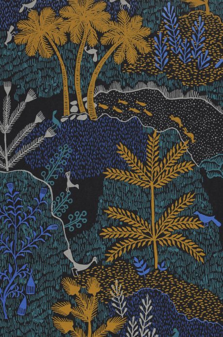 Papel de parede botânico Papel de parede Tammi azul pérola Detalhe A4
