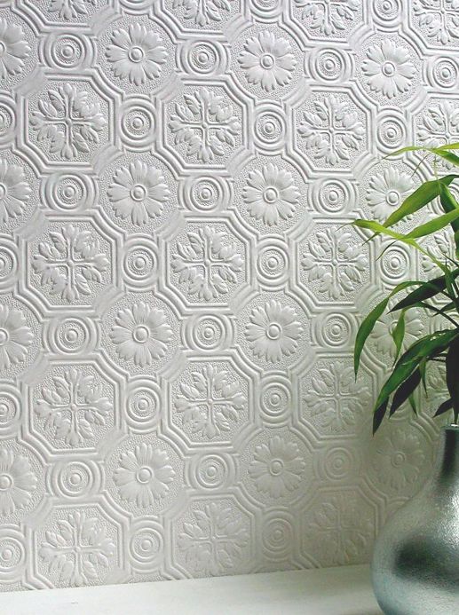 Papel de parede clássico Papel de parede Spencer branco Ver quarto