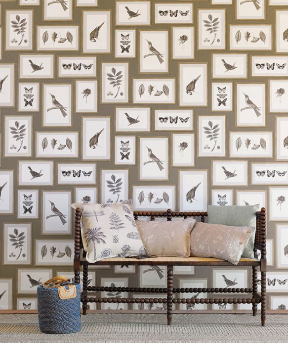 Butterfly Wallpaper Wallpaper Jara olive grey Room View