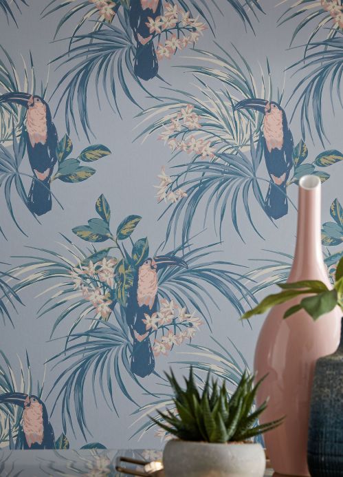 Funky Wallpaper Wallpaper Toucan Jungle light grey blue Room View