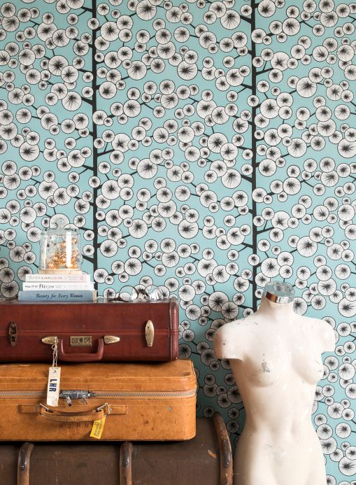Bedroom Wallpaper Wallpaper Cotton Tree pastel turquoise Room View