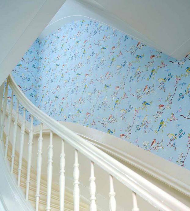 Bird Wallpaper Wallpaper Audrey pastel light blue Room View