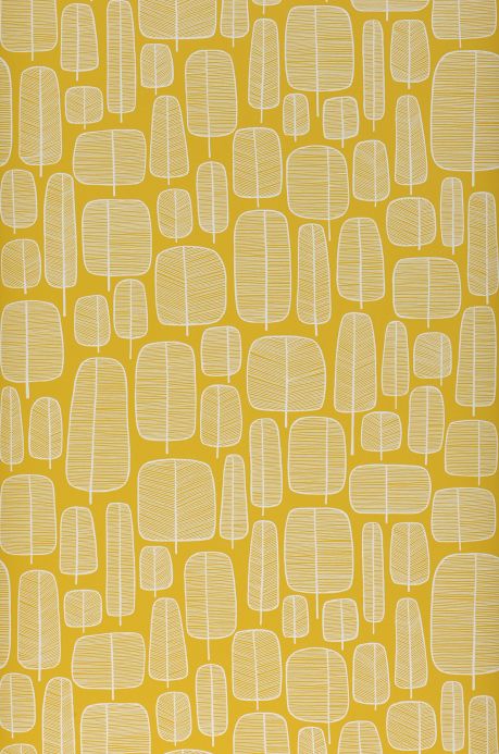 Papier peint pour le salon Papier peint Little Trees jaune citron Largeur de lé