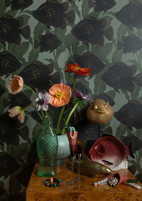 Lisa Bengtsson Wallpaper Wallpaper Hakan olive green Room View