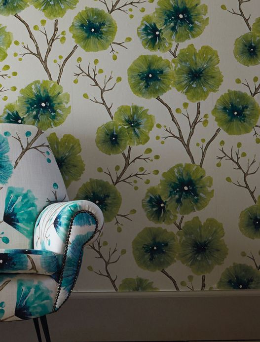 Floral Wallpaper Wallpaper Cerna green Room View