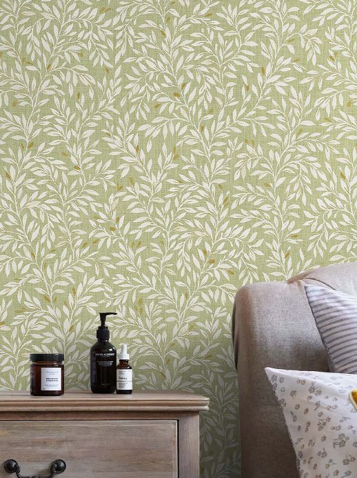 Leaf and Foliage Wallpaper Wallpaper Abbey reed green Room View