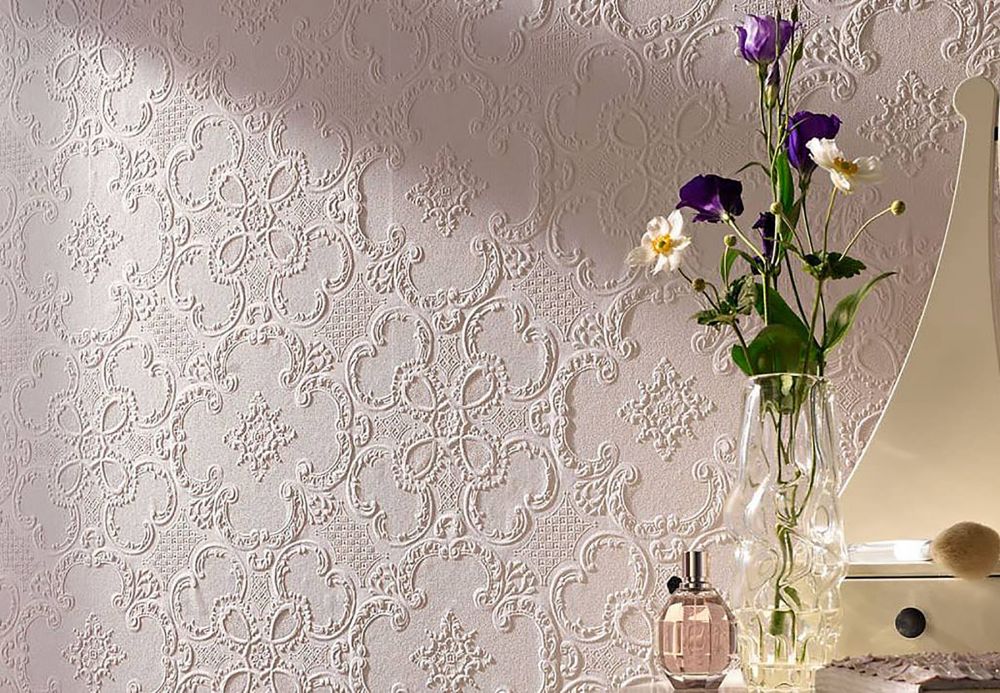 Damask Wallpaper Wallpaper Alfred white Room View