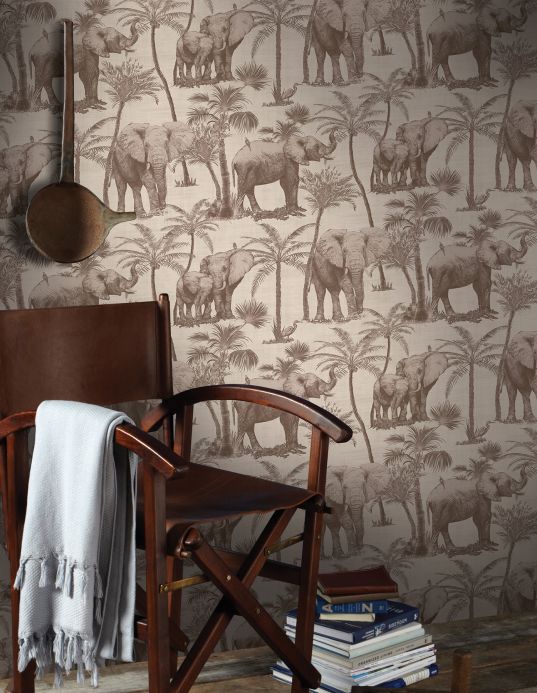 Elephant Wallpaper Wallpaper Raynor pale brown Room View