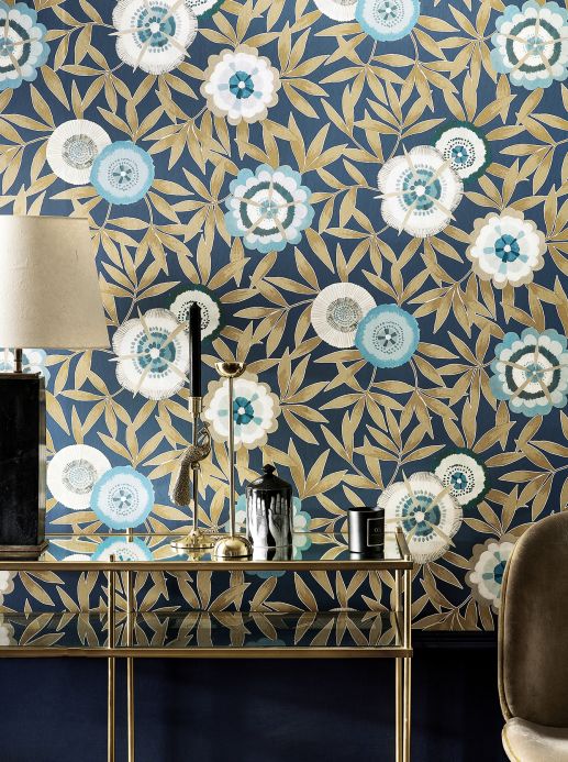 Floral Wallpaper Wallpaper Sefina grey blue Room View