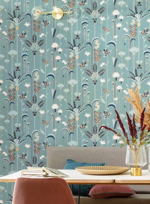 Art Deco Wallpaper Wallpaper Cordia mint turquoise Room View