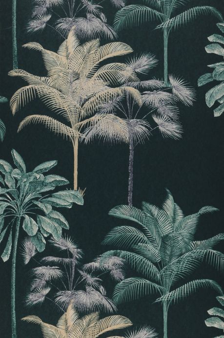 Papel de parede botânico Papel de parede Palmier Imperial verde negrusco Largura do rolo