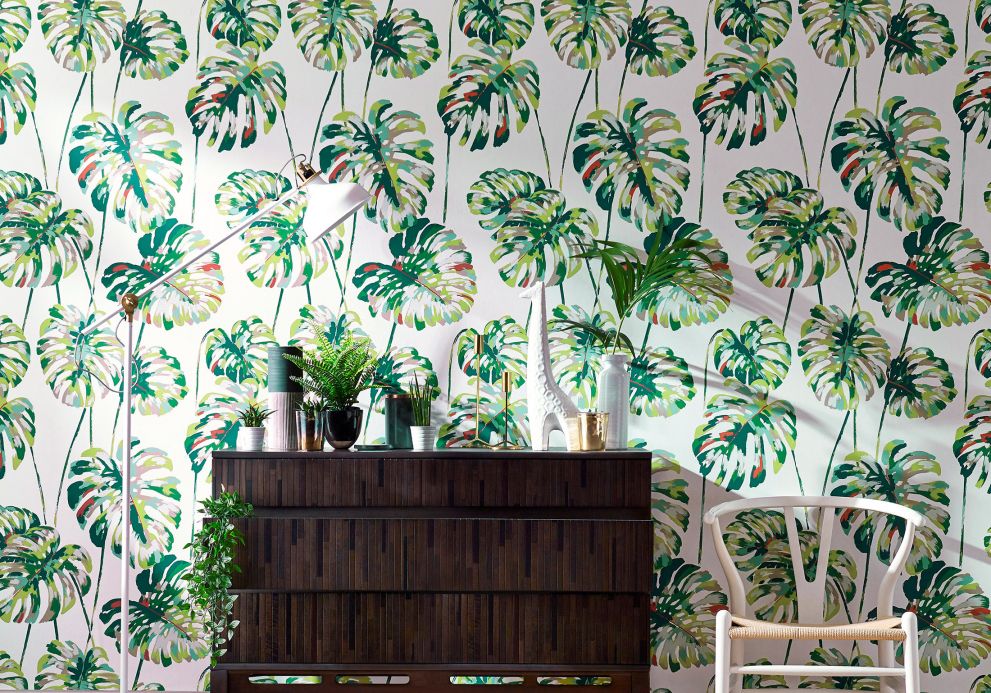 Botanical Wallpaper Wallpaper Ronja shades of green Room View