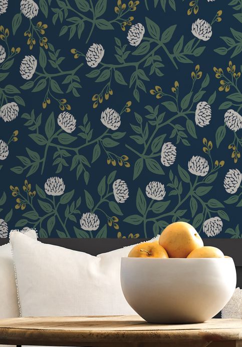 Floral Wallpaper Wallpaper Peonies dark blue Room View