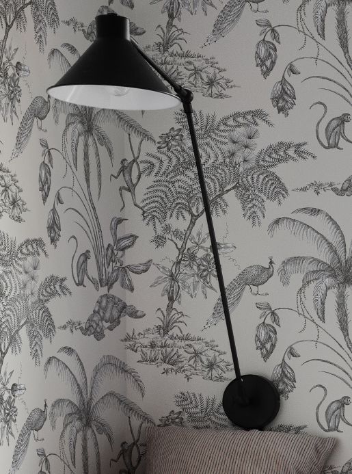 Papel pintado moderno Papel pintado Moa Jungle blanco grisáceo Ver habitación