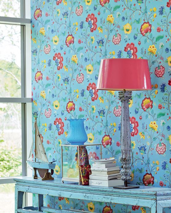 Floral Wallpaper Wallpaper Belisama pastel blue Room View
