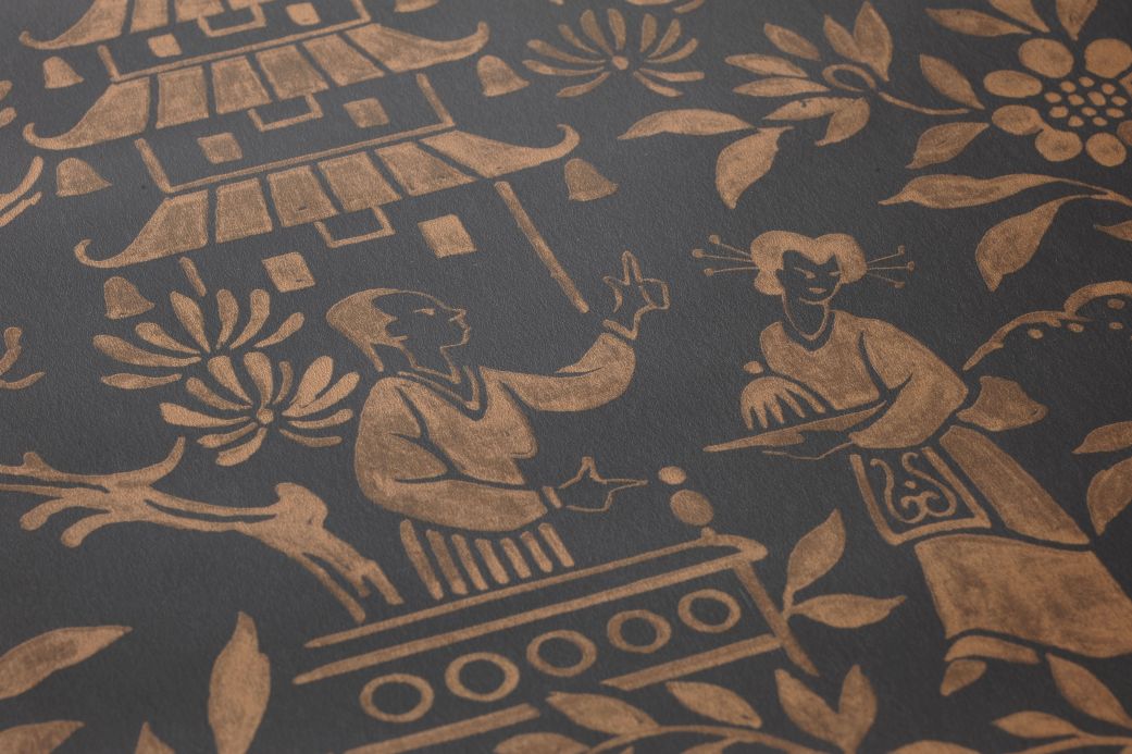 Orientalische Tapeten Tapete Zen Garden Basaltgrau Detailansicht