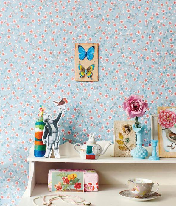 Floral Wallpaper Wallpaper Felicia light blue Room View