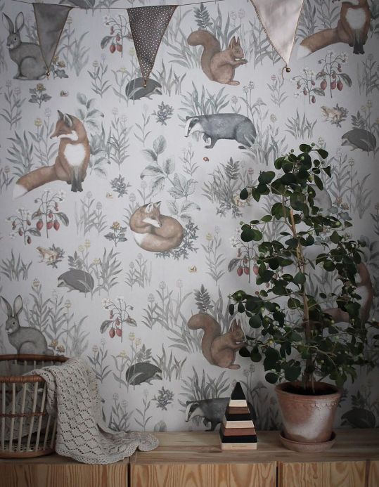 Children’s Wallpaper Wall mural Baga light grey Room View