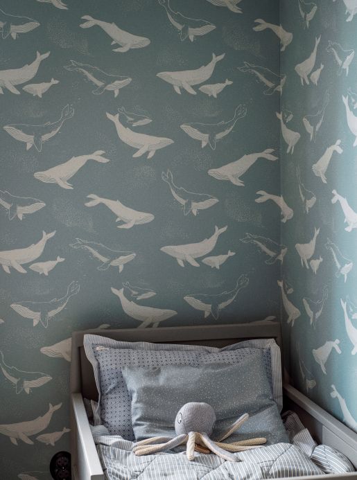 Animal Wallpaper Wallpaper Keiko light blue grey Room View