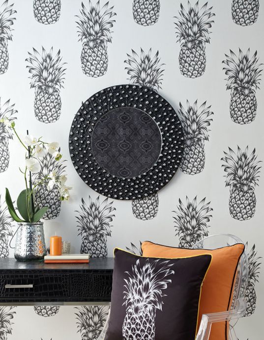 Fruit Wallpaper Wallpaper Pineapple Paradise black grey Room View