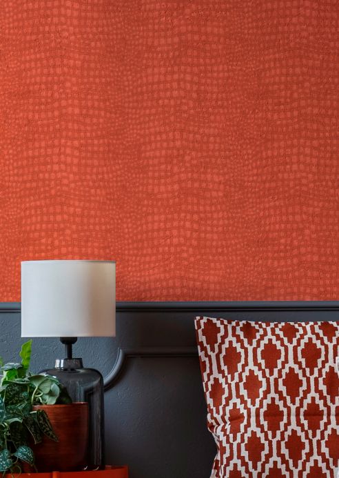 Faux Leather Wallpaper Wallpaper Caiman salmon orange Room View