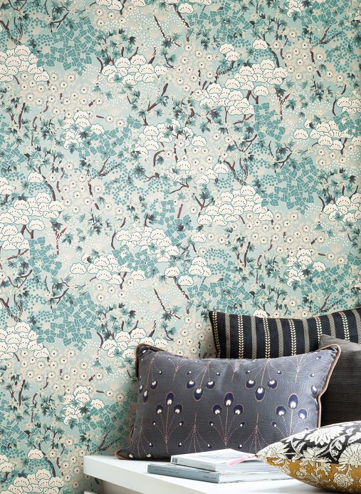 Oriental Wallpaper Wallpaper Pondichery mint turquoise Room View