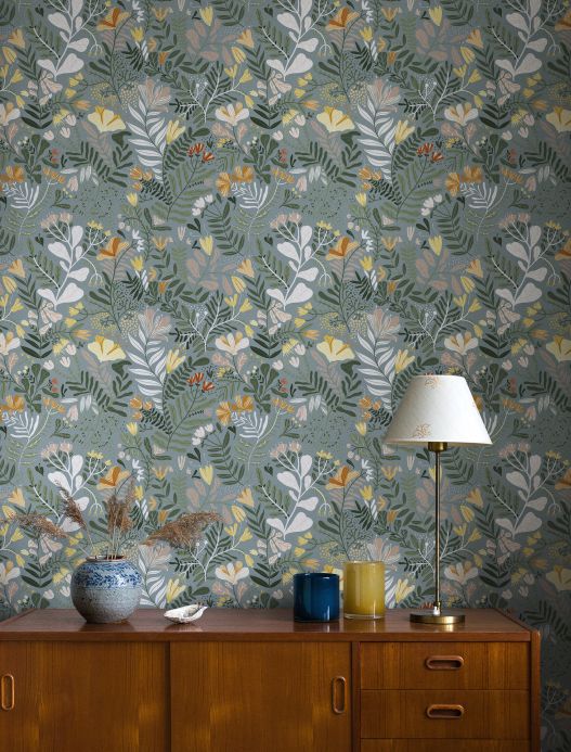 Colours Wallpaper Pavonia light blue grey Room View