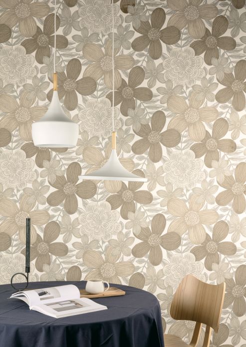 Floral Wallpaper Wallpaper Othilia brown grey Room View