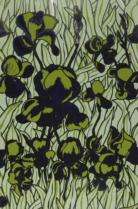 Papel de parede floral Papel de parede Iris verde oliva claro Largura do rolo