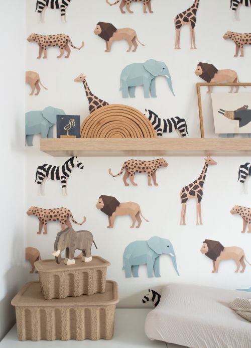 Studio Ditte Wallpaper Wall mural Safari Animals cream white Room View