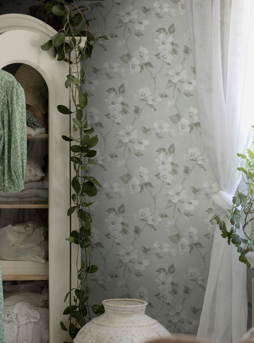 Floral Wallpaper Wallpaper Nellie agate grey Room View