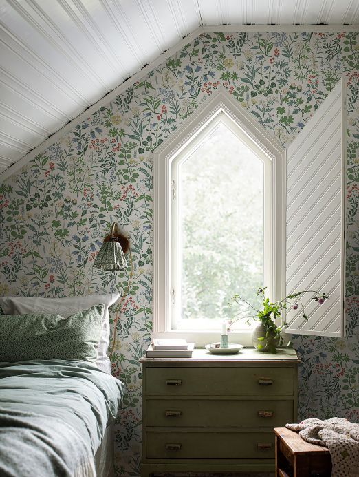 Papel pintado dormitorio Papel pintado Aislinn blanco crema Ver habitación